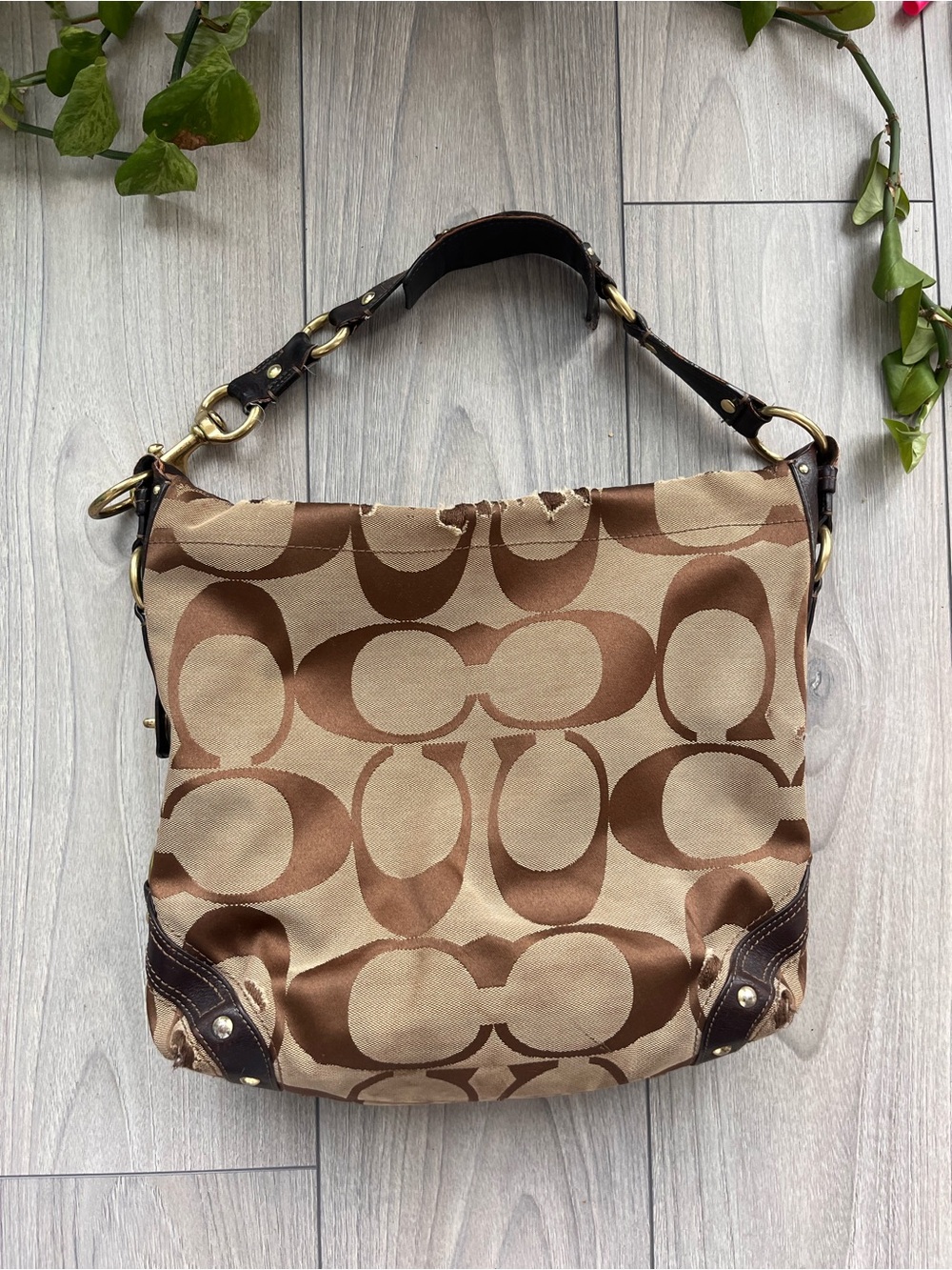 Vintage Large Coach Carly Style 10620 Signature Canvas shoulder bag